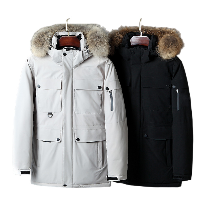 

Men Parka Mid Long Detachable Fur Collar Coat Men's North Winter Down Jacket Warm Hooded White Duck Down Anorak Waterproof Jackets Male 205