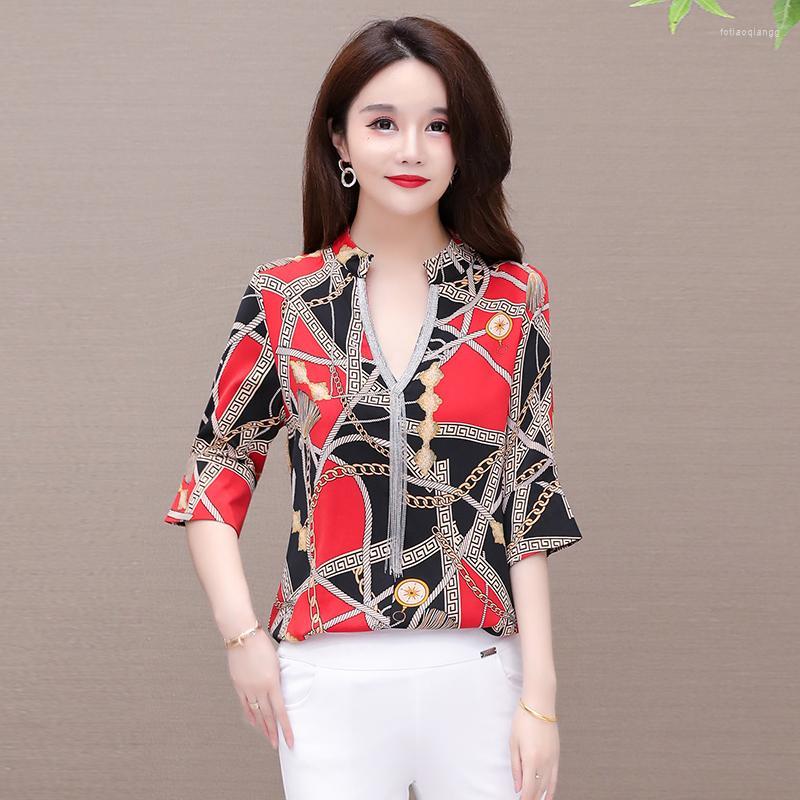 

Women's Blouses Women's & Shirts Oversized Summer Ruffle Women Shirt Korean Printed Tops Plus Size 5XL Casual Female Half Sleeve, Green