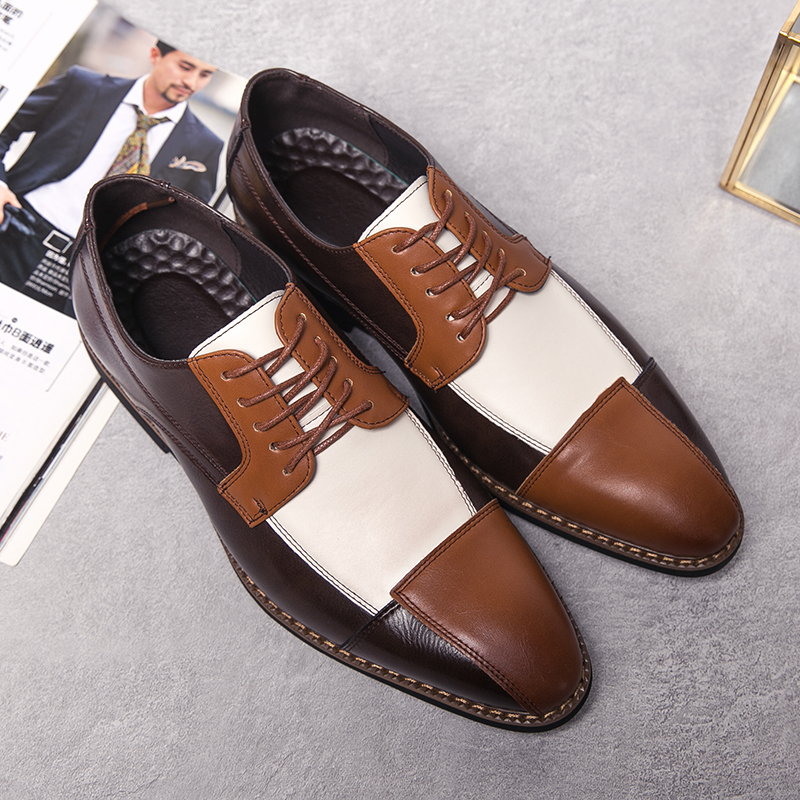 Derby Shoes Men Shoes British Color-blocking PU Personality Pointed Toe Wing Tip Lacing Fashion Business Casual Party Daily AD093