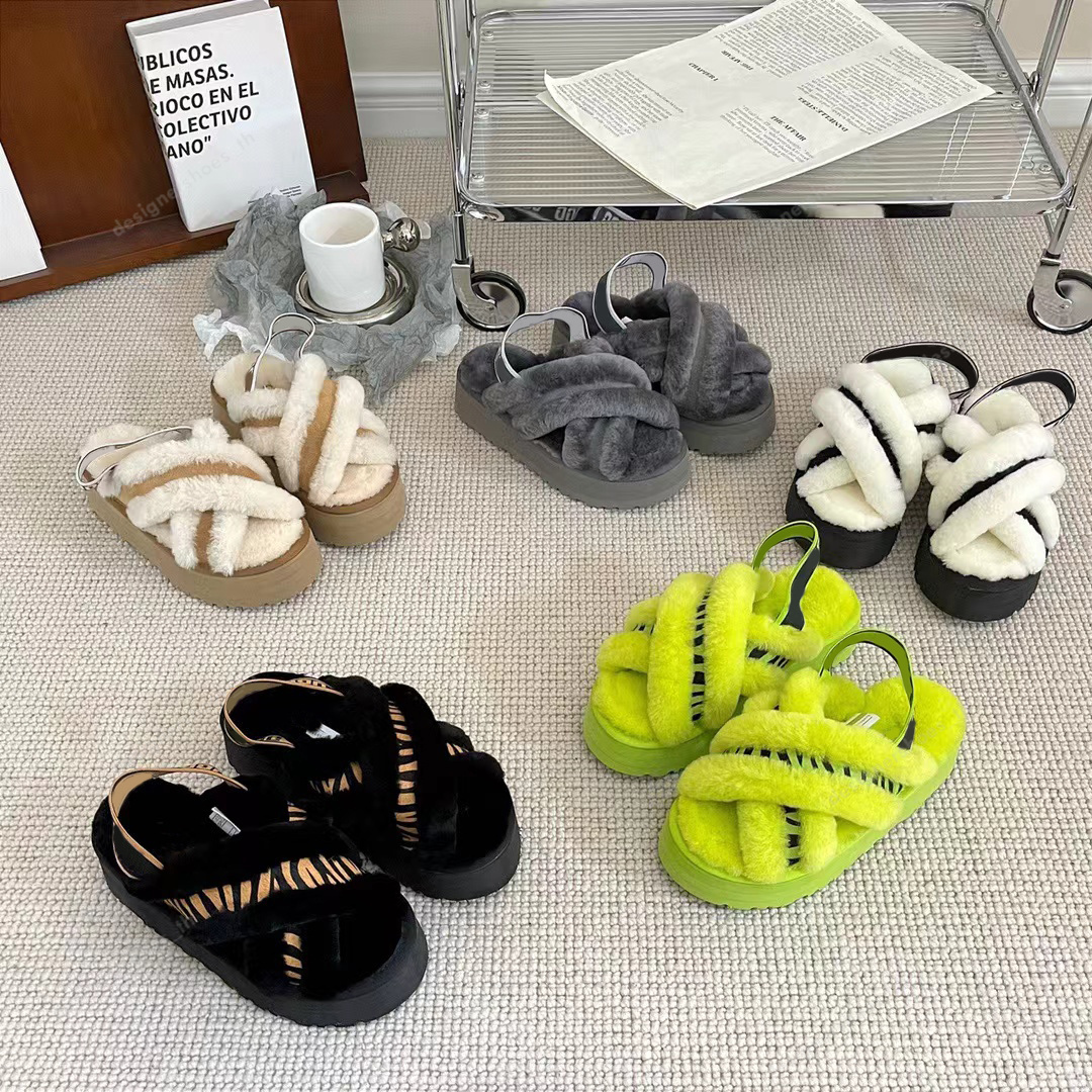 

Designer Sandals Womens Fur Disco Slippers Furry Rainbow Cross Disco Plaid Slide Slides Platform Fluffy Blur Slider Indoor Warm Sandal, 17