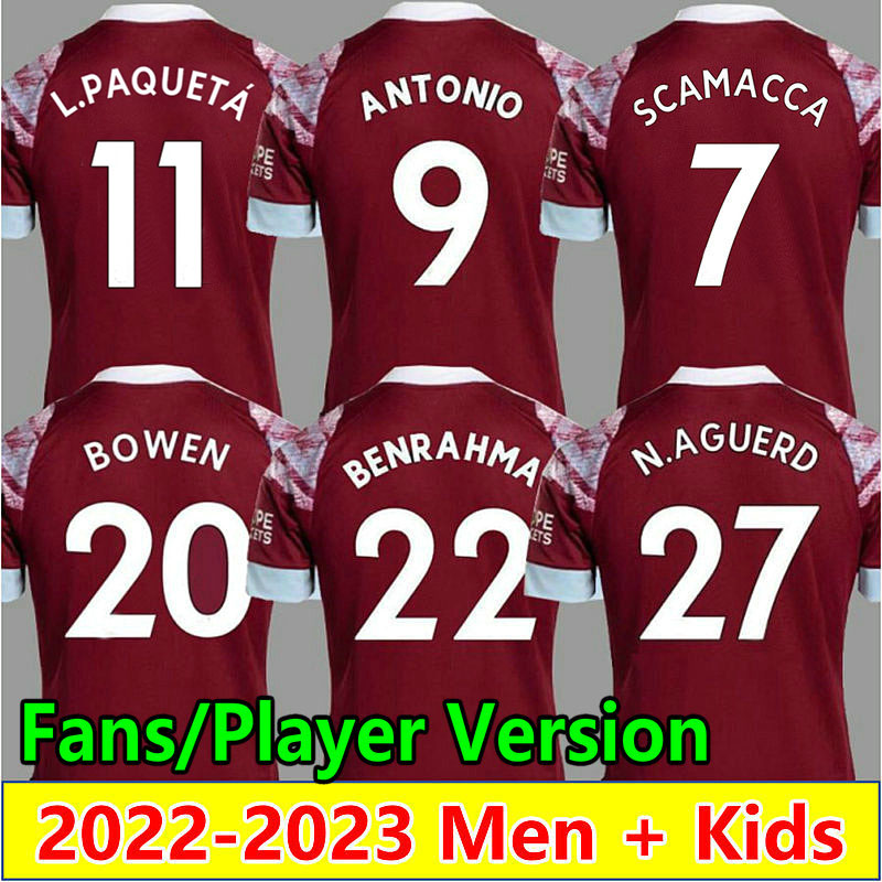 

22 23 SCAMACCA CORNET LANZINI soccer jersey Fans Player L.PAQUETA ANTONIO BENRAHMA BOWEN N.AGUERD football shirts 2022 2023 Home RICE maillots SOUCEK men kids set, Fans 22-23 home +patch