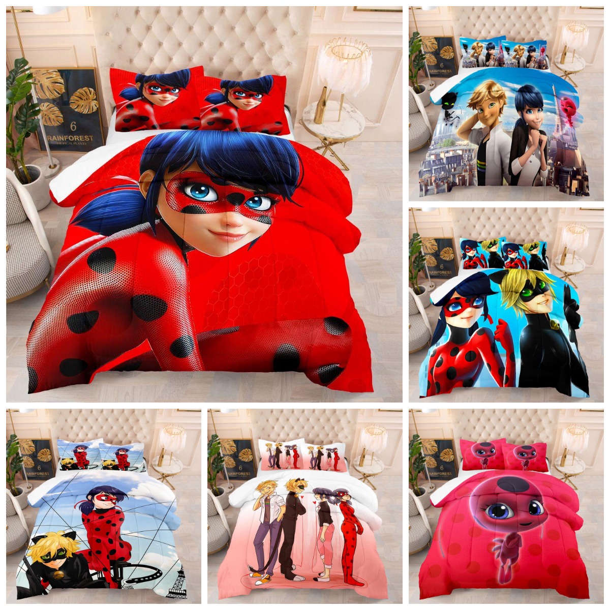 3D Comforters Sets Miraculous Ladybug series Polyester Super Soft Breathable Warm Four Seasons Quilts Twin Full Queen King Feather velvet quilt