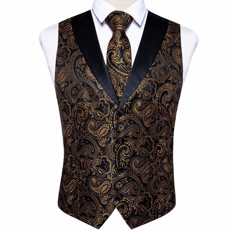 

Men' Vests men' Vests Brand Vest Neckie Set For Men Silk Floral Suit Tie 4pcs With Pattern Black Gold Waistcoat Wedding Party Formal t4bU#, Md207-n7052
