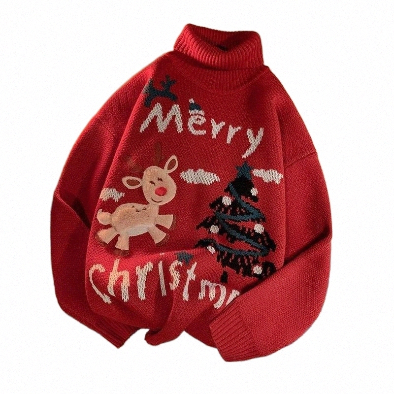 

Men's Sweaters men's Sweaters Christmas Sweater 2021 Casual Knitting Turtleneck Men Slim Fit Knitted Pullovers Male Tops Both Couple Can Wear Xmas b1PF#, Red