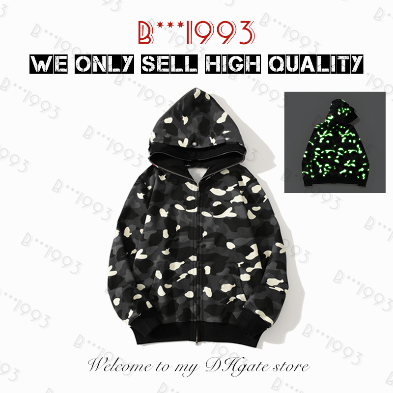 

High quality tiger Mens hoodies designer men women Shark full zip hoodie jacket color grid Harajuku sweatshirt Fashion co-branding Luminous camouflage hoodys H3-11, 1 button
