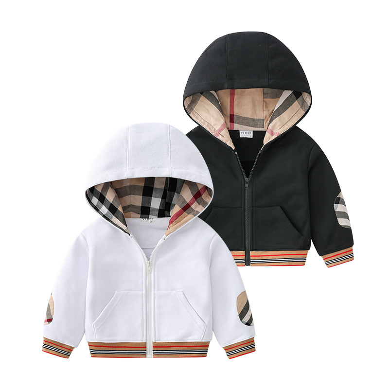 

Autumn and winter new trendy brand Hoodies plaid stitching hooded sweater men and women with the same style casual loose zipper cardigan jacket, Black