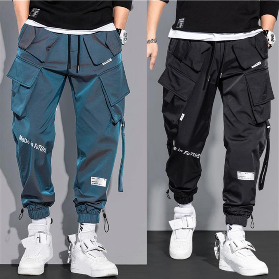

Men's Cargo Pants Fashion Hip Hop Multi-pocket Trousers Trendy Streetwear Solid Sweatpants Pantalones Casuales Para Hombre309K, Black