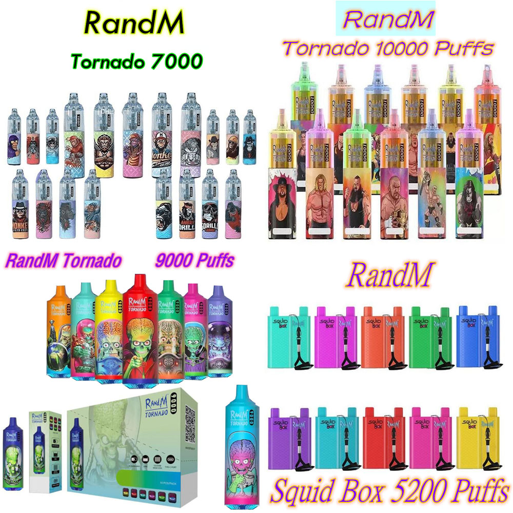 

RANDM TORNADO E Cigarette Disposable Vape Pen Pod Device 5200 7000 9000 10000 PUFFS MESH COIL 15ML Capacity Vaporizer 750mah rechargeable Battery Authentic