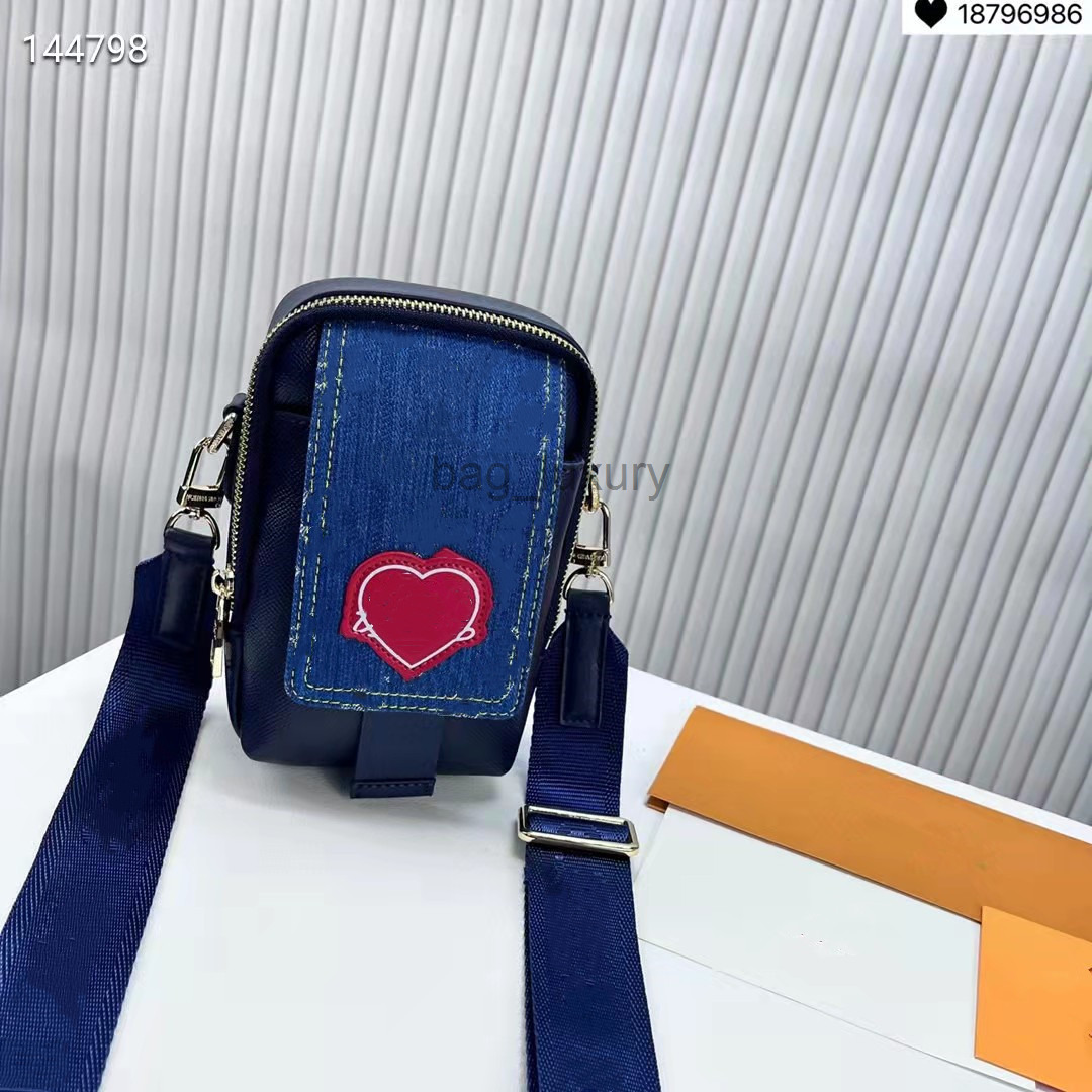 

Shoulder Bags blue Dark leather mini bag with denim flipe designer letter printing Unisex style wallet cool coin bags crossbody pocket card holder