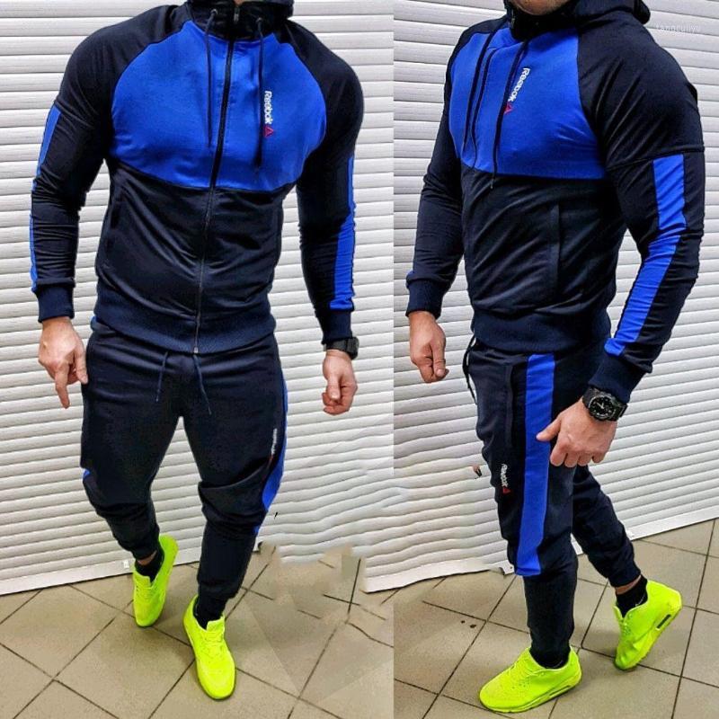 

Men' Tracksuits Men Fall 2pcs Turtleneck Gradual Change Color Tracksuit Set Hoodie Top High Waist Bottoms Joggers Gym Plain Zip Pockets, Blue