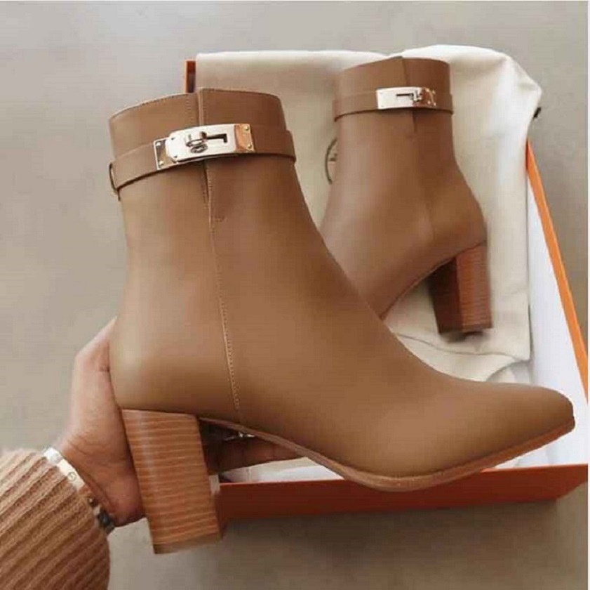 

Women shoes luxury designer lady short Boots Retro Ankle Booties Kelly Saint Germain Boot black genuine leather low heel shoes box EU35-42