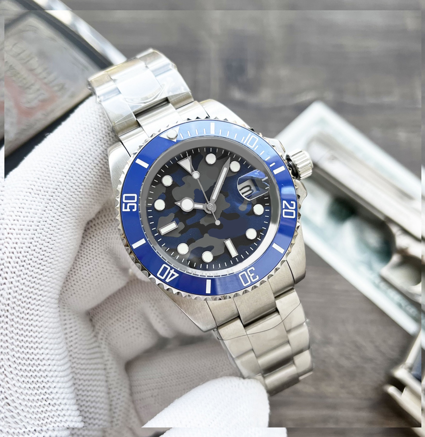 

Boutique men's watch camouflage Water Ghost blue dial 40mm 904L sapphire super mirror stainless steel montre de luxe automatic mechanical movement