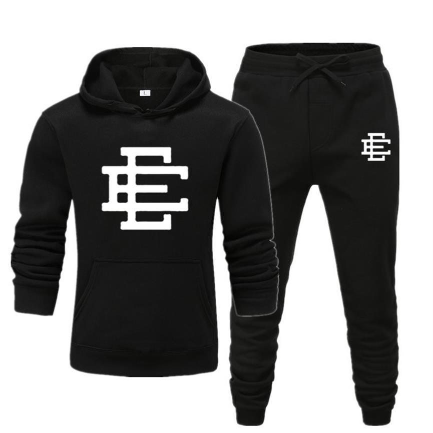 

Brand Eric Emanuel Ee Men Suit Sweatshirt Sweatpants 2 Pieces Sets Tracksuit Male Hooded Sportswear Sudadera Hombre294S, P85 black and white