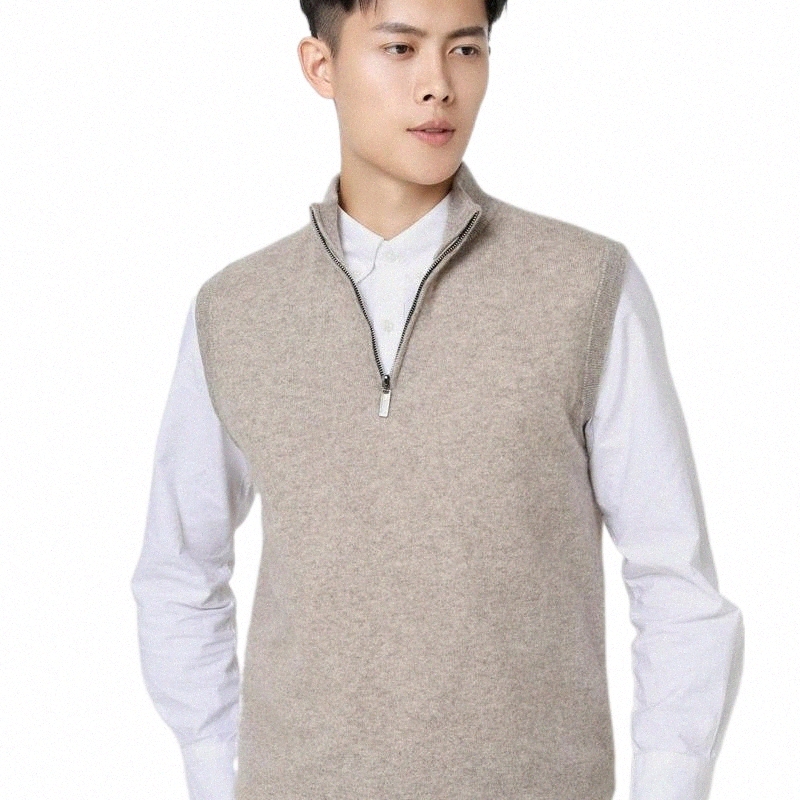 

Men's Sweaters men's Sweaters Man Zipper Collar 100% Pure Goat Cashmere Knitted Pullovers Sleeveless Top Grade Winter Warm Male Solid-Color Vest C1Me#, Gray