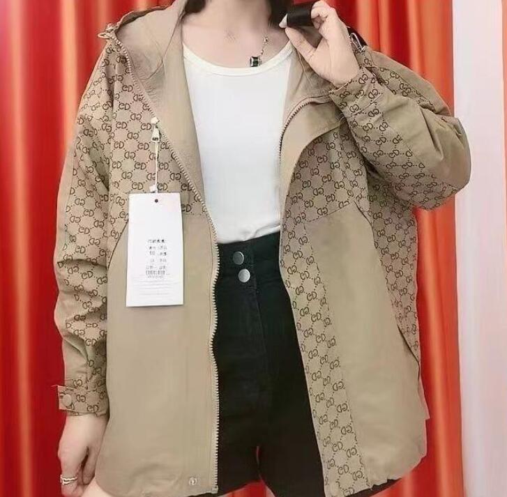 

new Women Jacket Zipper Hooded Luxury GGity Design Print Outwear Loose Coat Windbreaker Female, 07