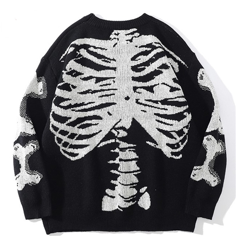 

Men's Sweaters Men Oversized Sweater Black Loose Skeleton Bone Print Women Vintage Retro Knitted Sweater Autumn Cotton Pullover Couples Unisex 220831, White