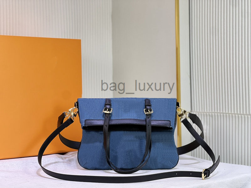 

new 22ss luxury designer handbag fold tote bags unisex Monograms Denim Sheet Music Bag Portable ShoulderBag top quality M20518 big travel shopping bags two straps, Blue