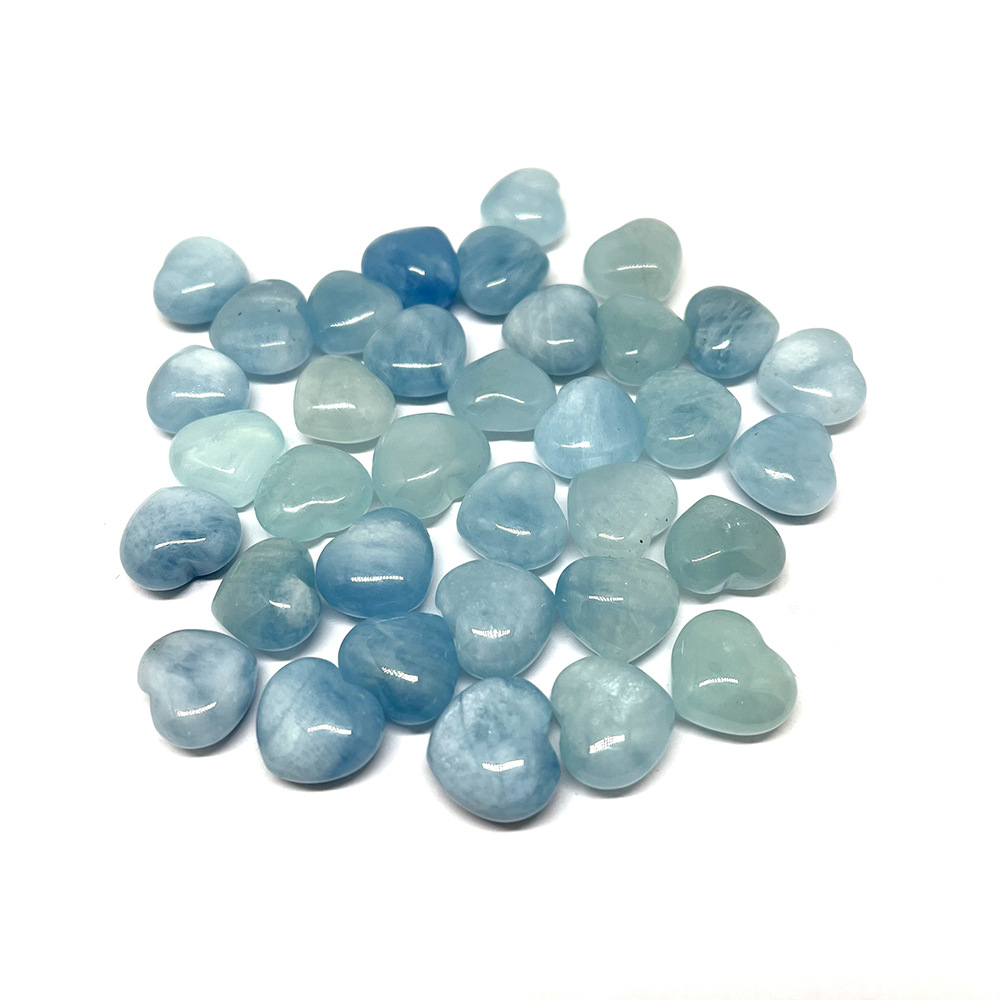 Natural Stone Carved 15mm Aquamarine Heart Crafts Ornament Healing Crystal Gift Room Decoration-image-797670524
