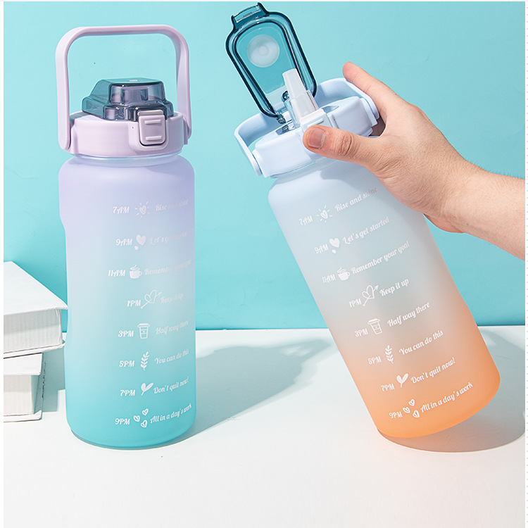 Large-capacity Water Bottle Handle Plastic Cup Bounce Cover Outdoor Frosted Sports Kettle Gradient Color Space Cup with Scale Cup 1223009-image-800371422