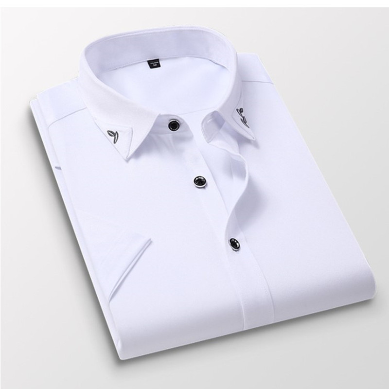 

Mens Designer Shirts Smart Casual Summer Camisa Men Short Sleeve Navy Blue Single Breasted Turn Down Collar Business Anti-wrinkle Fashion Slim Men's Dress Shirts XXXL, Purple