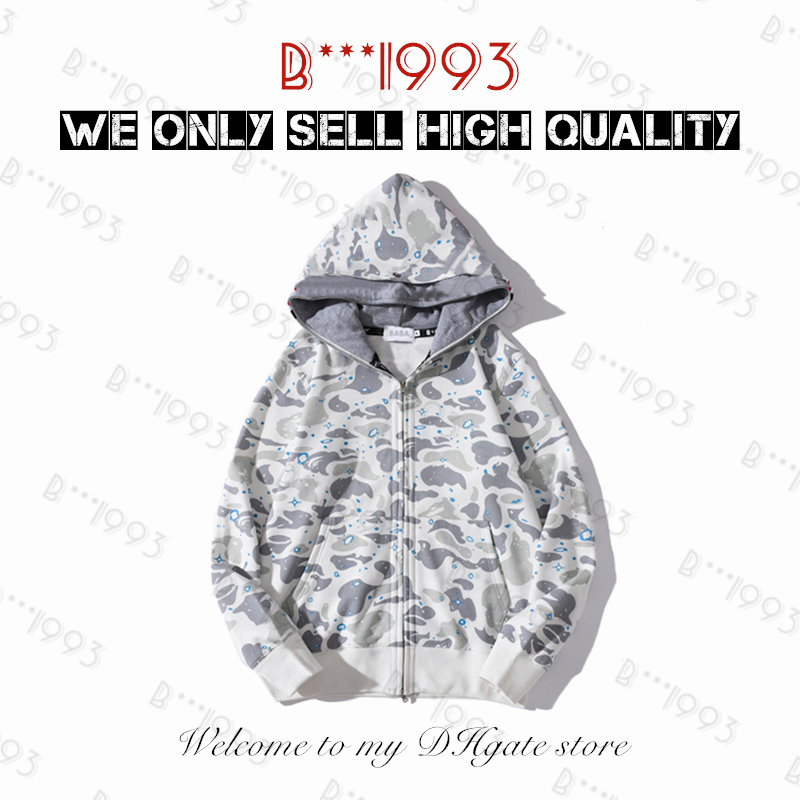 

Shark full zip tiger Mens hoodies jacket High quality designer men women color grid Harajuku stylist sweatshirt Fashion Luminous co-branding camouflage hoodys H3-9, 1 button