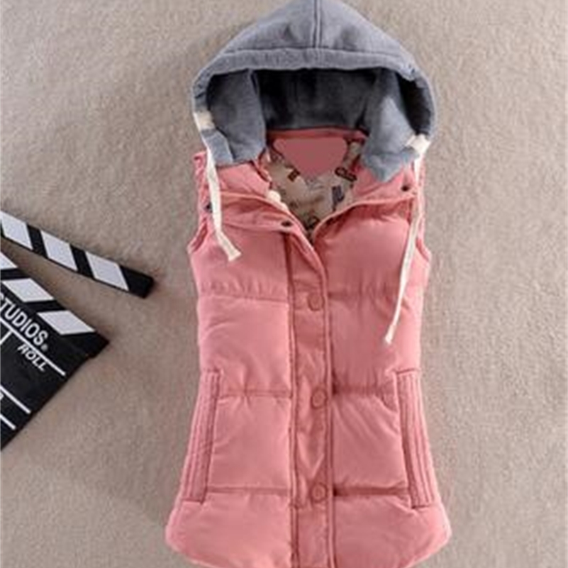 

Women's Vests 1pcslot Autumn Winter Fashion Cotton Vest Women Patchwork Sleeveless Hooded Collar Casual vest 220901