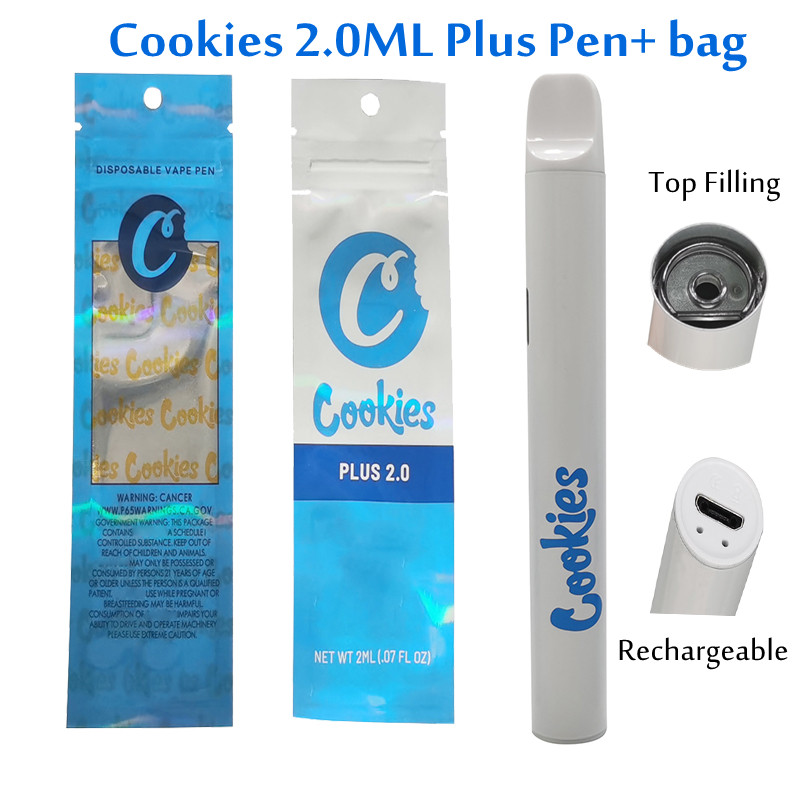 

Cookies Disposable Vape Pen Electronic Cigarettes 2ML PLUS Thick Oil Pods Device E-cigarettes Empty Vaporizer Pens Rechargeable 350mah Battery Starter Kit with Bag