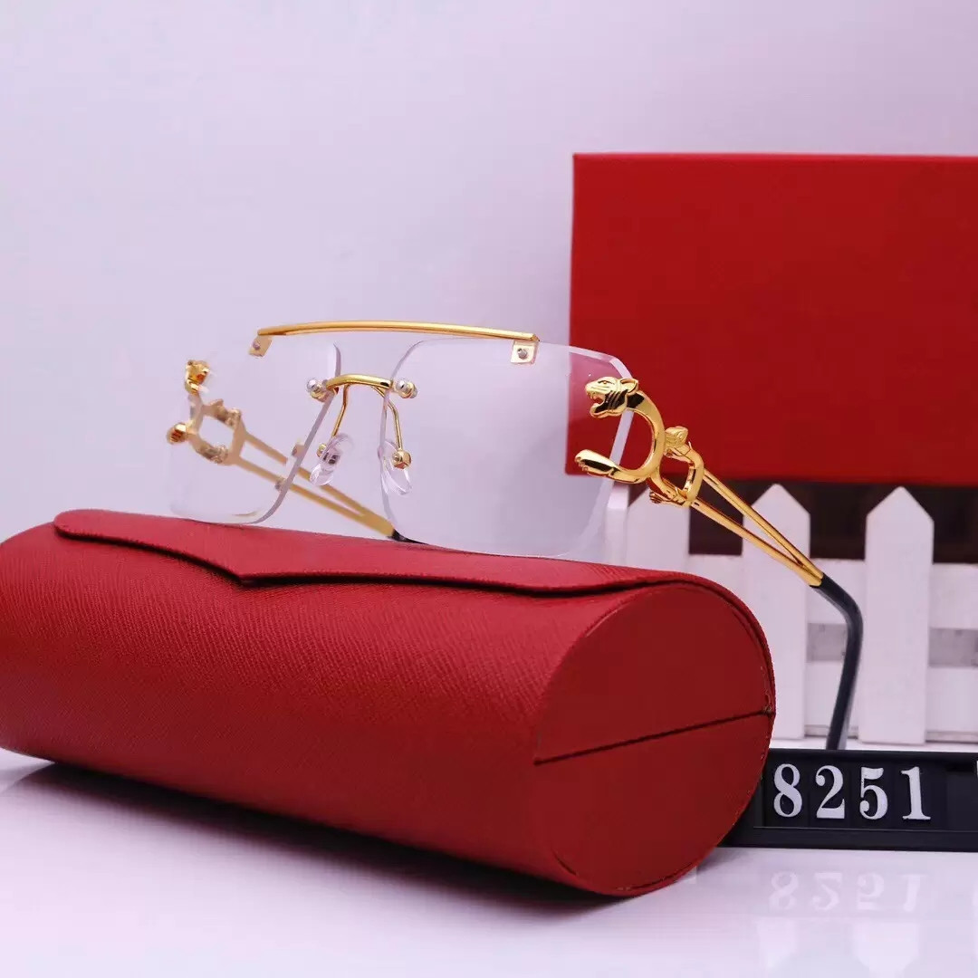 

vintage sunglasses men women design frameless square shape eyewear UV400 gold light color lens 8251 with case buffs multi color lens