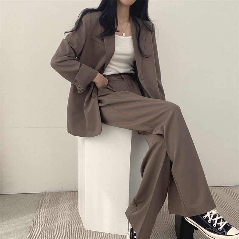 

Women's Two Piece Pants Spring Long Sleeved Trousers Lapel Leisure Suit Elegant Button Coat Twopiece Set 220901, Khaki pant