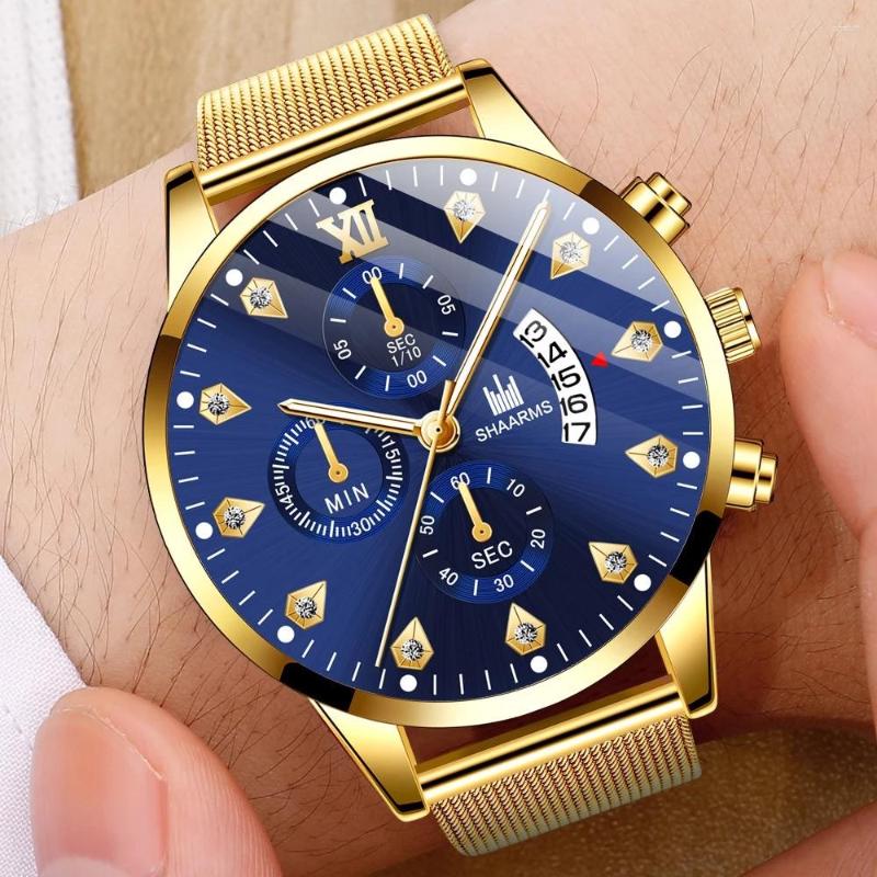 

Wristwatches Fashion Men Military Business Calendar Watch Stainless Steel Mesh Watches Women's Quartz D Sale