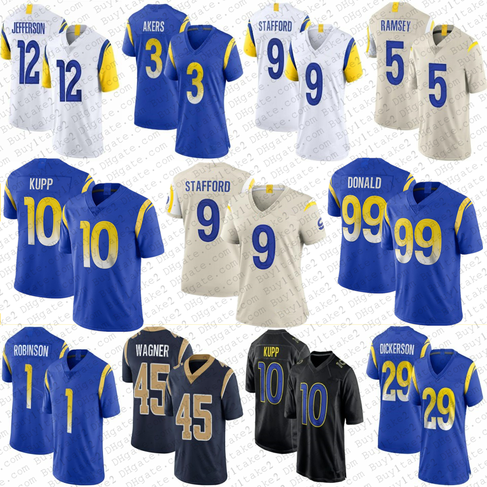 

Cooper Kupp 99 Aaron Donald Custom Football Jerseys 9 Matthew Stafford 5 Jalen Ramsey Cam Akers Matt Gay Bobby Wagner Nick Scott Allen Robinson Jefferson Tyler Higbee, Mens