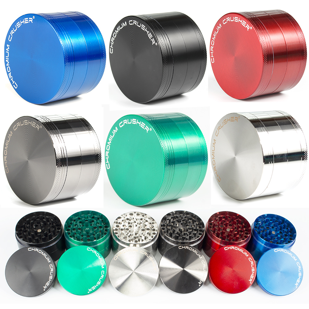 

CHROMIUM CRUSHER zinc alloy 4-layer flat cigarette Smoking grinder 40MM/50MM/55MM/63MM accories herb grind er cnc teeth filter net