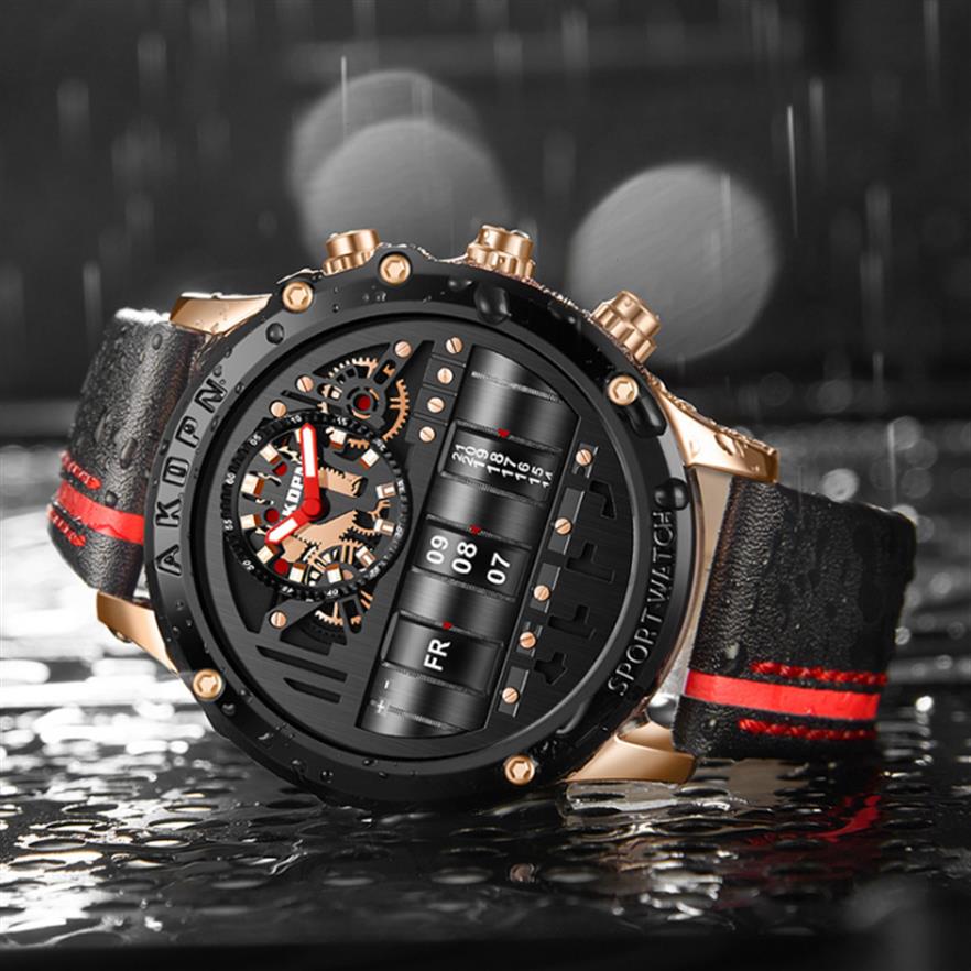 

Charming Quartz Watches Domic Big Dial High Quality Leather Stap Mens Watch Creative Hollow Design Luminous Month Week Calendar Ma2632, No send watch for shipping
