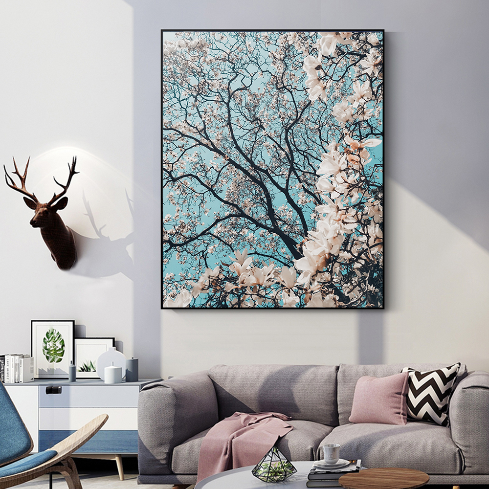 

Abstract Trees With White Flower Painting On Canvas Lanscape Prints And Posters Wall Art For Living Room Home Decoration