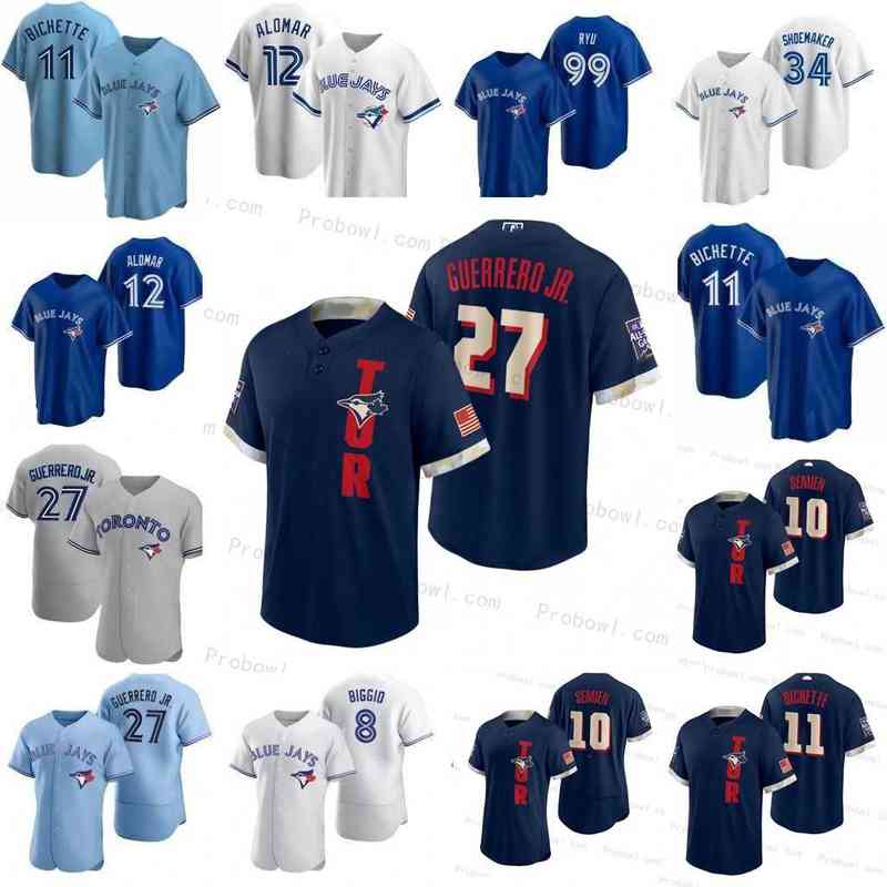 

College Baseball Wears 2021 All star Game Custom 27 Vladimir Guerrero Jr. Jersey 4 George Springer Toronto Cavan Biggio Joe Carter Bo Bichet, Youth 2020 cool base blue