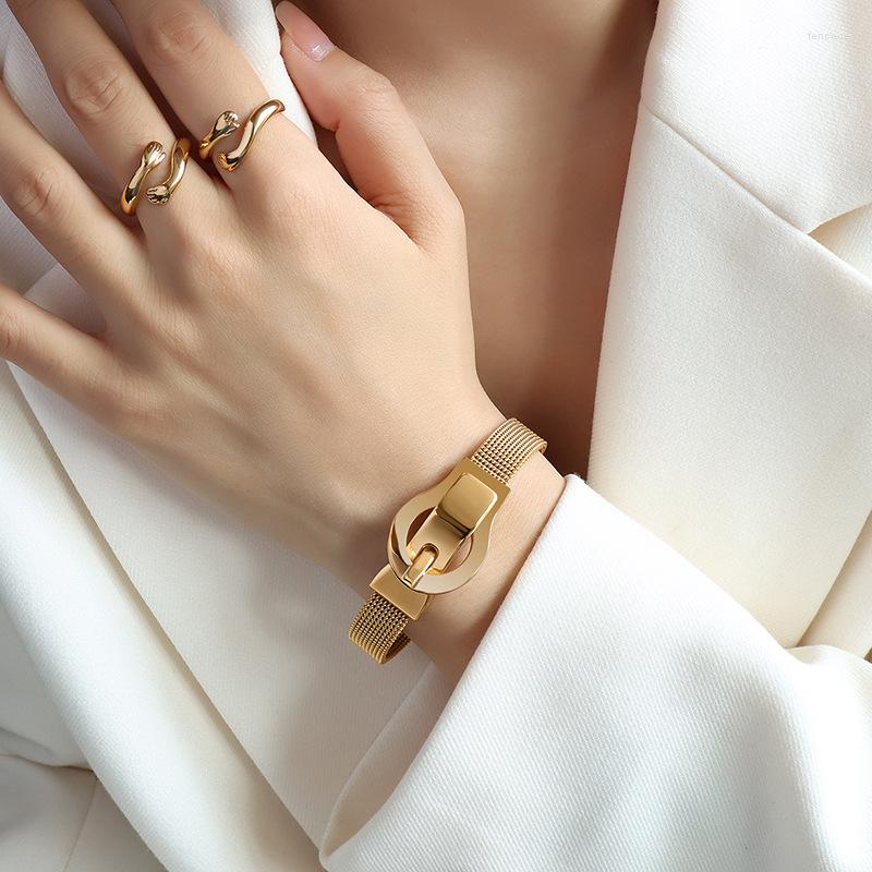 

Link Bracelets 2022 18 K Gold Silver Steel Belt Buckle Watchband Bracelet Woman Accessories Fashion Stainless Jewelry Never Fade