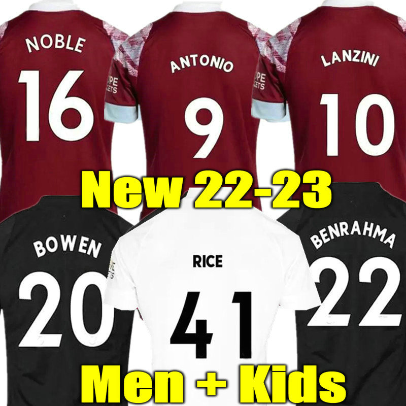 

NOBLE Soccer Jersey 22 23 West Hams BOWEN RICE AGUERD BENRAHMA LANZINI ANTONIO YARMOLENKO FORNALS DAWSON Vlasic SOUCEK Mens Kids Kit 2022 2023 Jersey Football Shirt, Kids 22 23