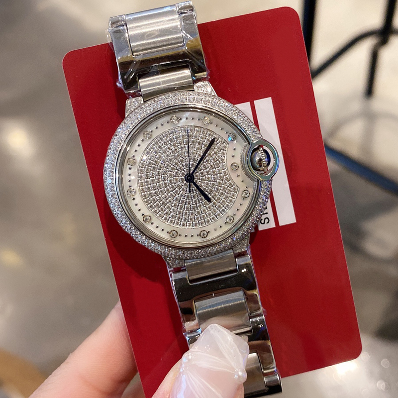 

3 colours 36mm Luxury Womens diamonds Watch Silver Case White shell dial nice designer iced out Watches quartz Movement Roman numerals waterproof wristwatches, 05 only box and papers