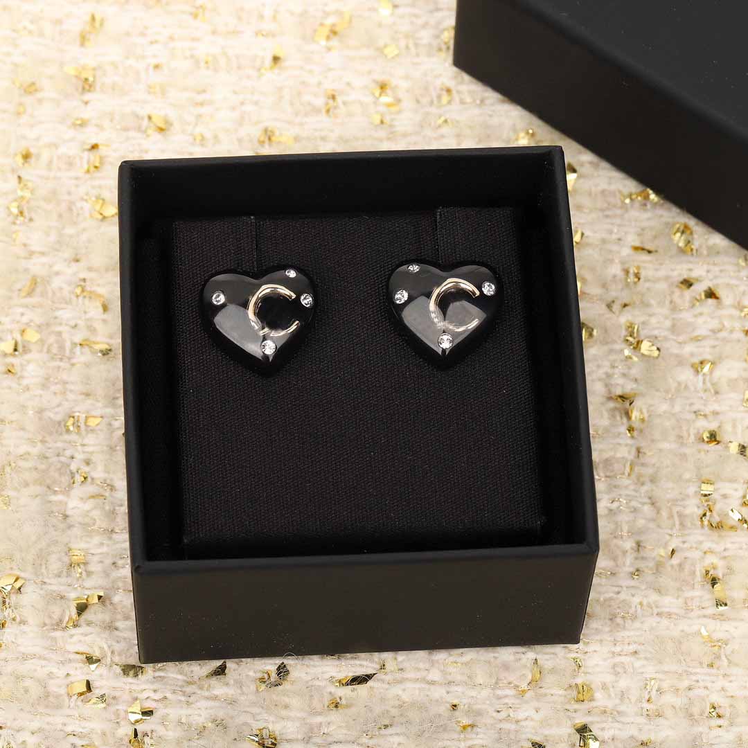 

2022 Top quality Charm heart shape stud earring with black color pendant necklace have box stamp PS7089A