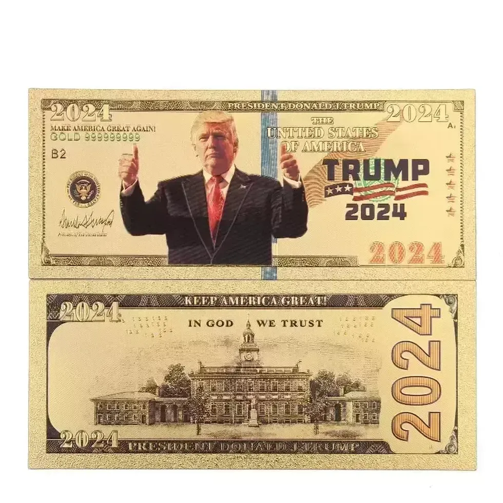 

Christmas Decorations Trump 2024 Gold Foil Color Printing Banknote Presidential Campaign Collection Dollar Commemorative Voucher