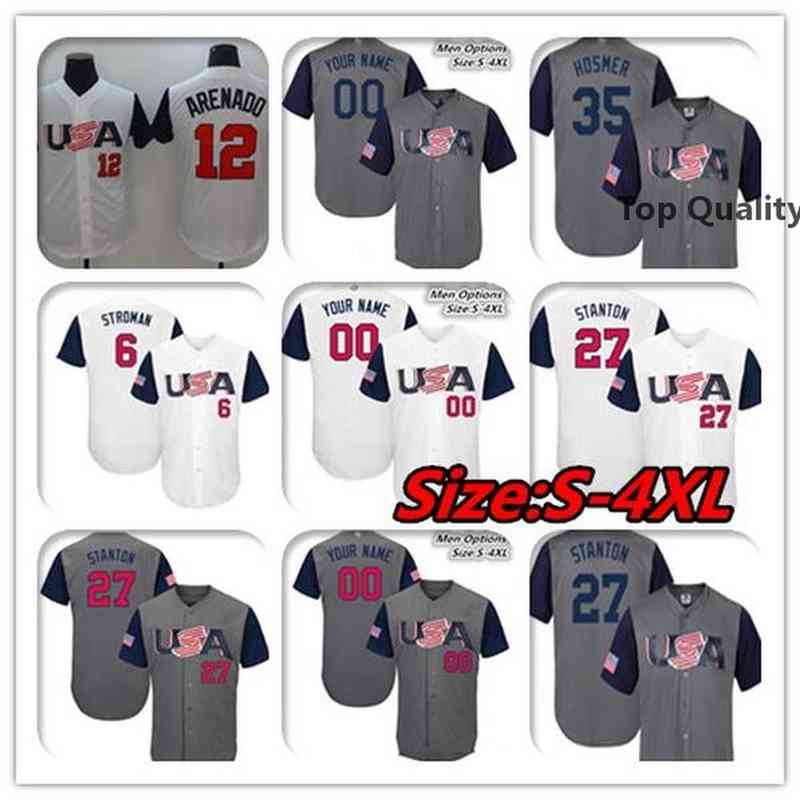 

College Baseball Wears Baseball Jerseys Custom Mens Womens Youth 2017 World Baseball Team USA WBC Classic Jersey Marcus Stroman Nolan Arenad, Blue