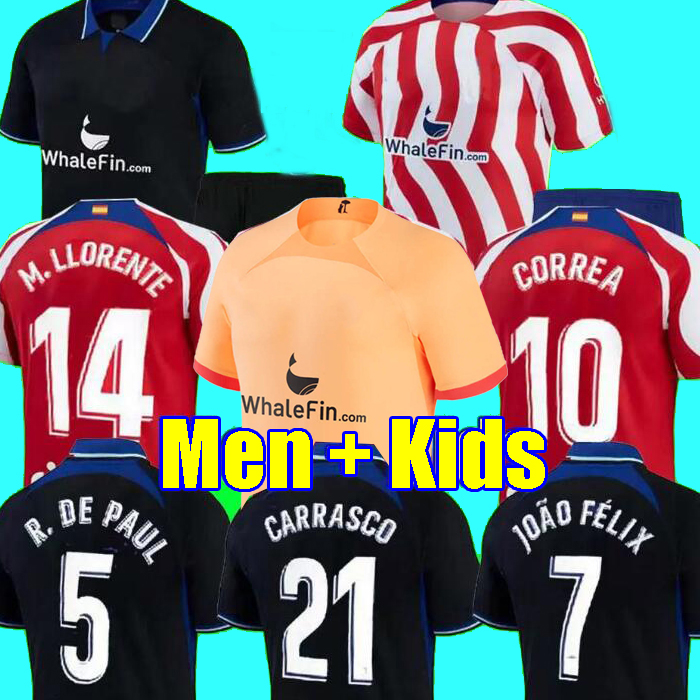 

22 23 Atletico Madrid Soccer Jerseys SUAREZ GRIEZMANN JOAO FELIX 2022 2023 M. Llorente CORREA KOKE LEMAR CARRASCO men kids kit Football Shirt, Away kids