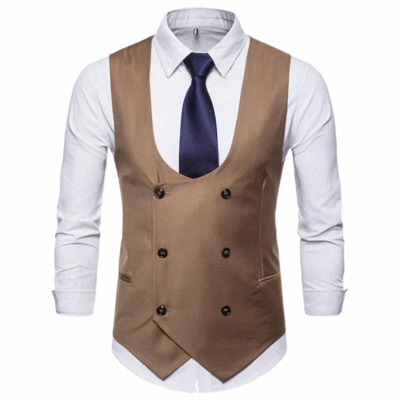 

Men's Vests men's Vests 2021 Fashion Casual Solid Color Business Vest / Slim Double-breasted Suit Waistcoat d9wg#, Tuo se