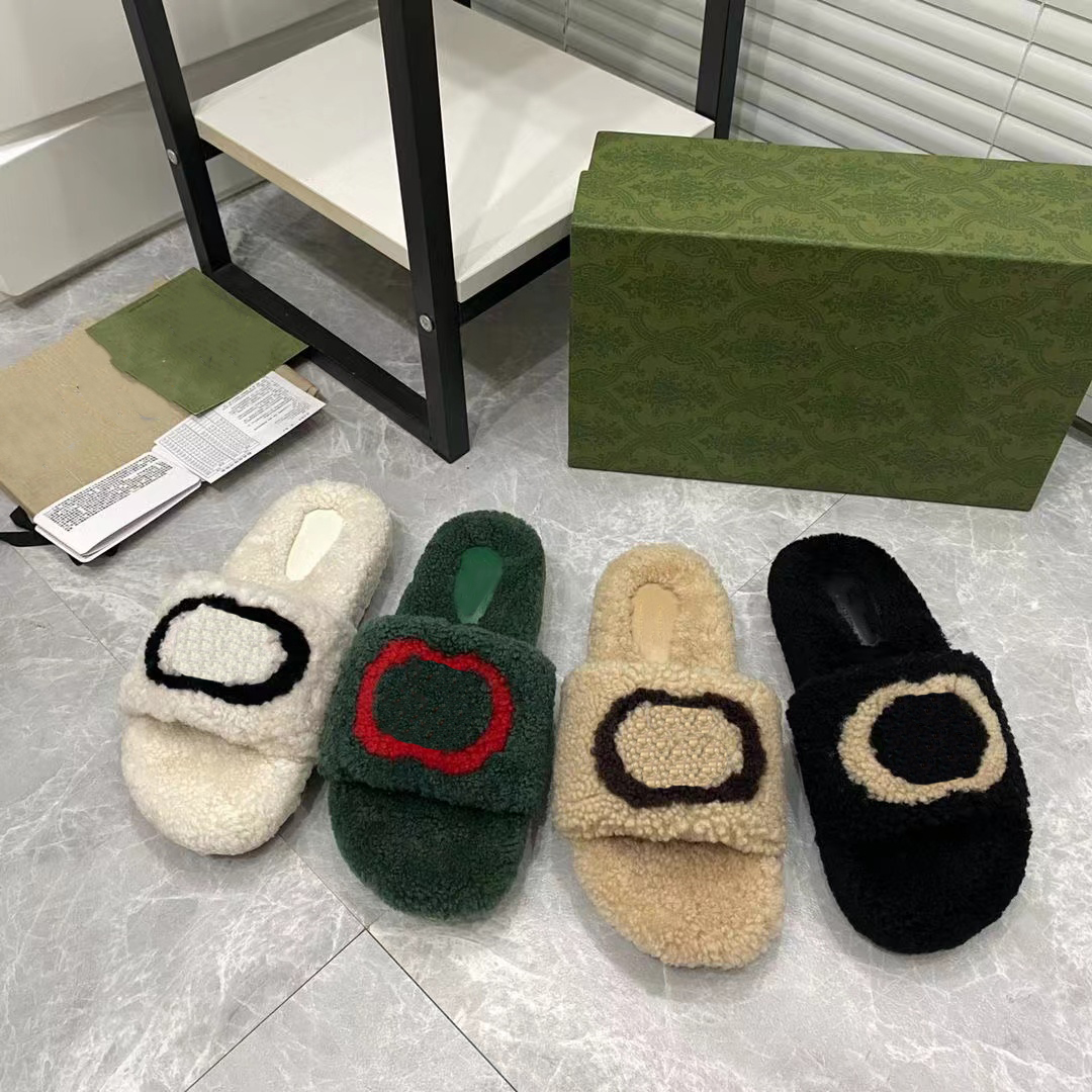 

2022 designer slippers lamb wool stitching slippers autumn and winter fur all-in-one wear fur slippers fashion all-match, Other