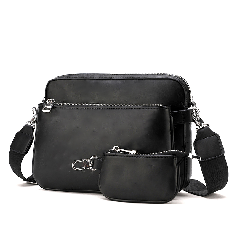 

Men Messenger Bags fashion Women luxury handbag PU leather shoulder bags designer handbags purse crossbody bag 2 set 612, Embossed black flower
