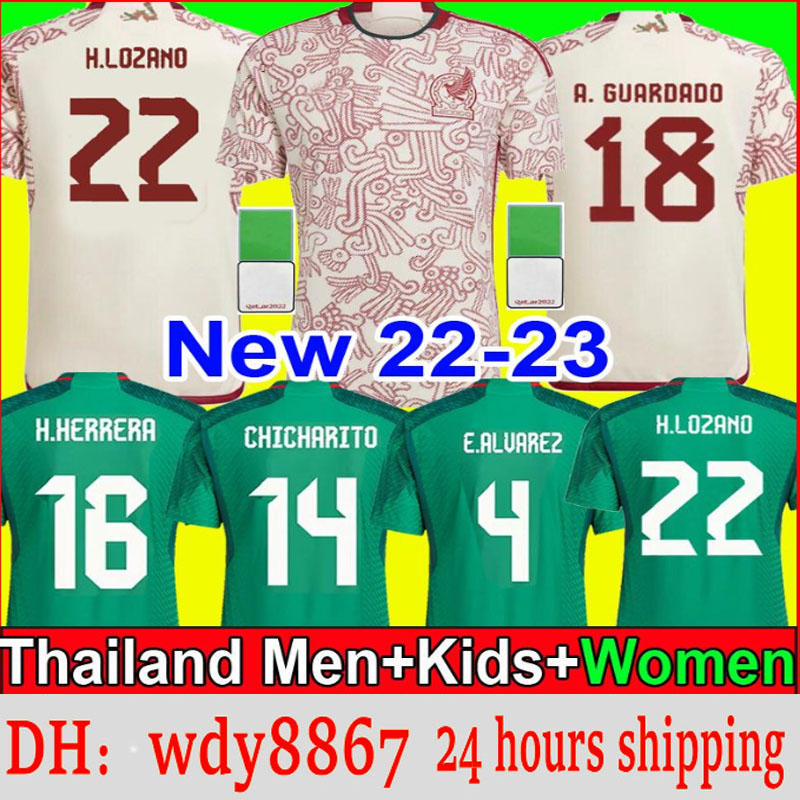 

2022 2023 Top Mexico soccer jersey Fans Player World H.LOSANO GUARDADO CHICHARITO G DOS SANTOS 22 23 CUP football shirt tops men kids sets uniform camiseta de futbol, Yinggelan 21-22 home kids