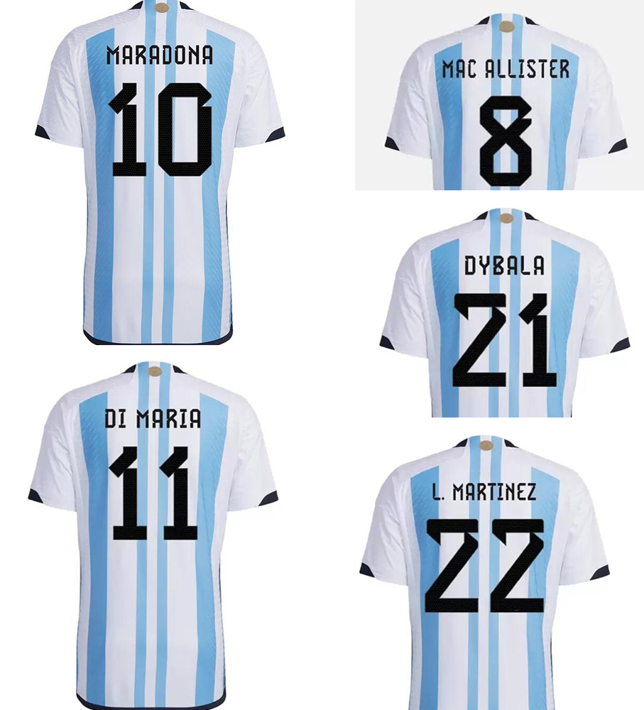 

22-23 Argentina Thai Quality Soccer Jerseys 10 Away home men Customized 22 .MARTINEZ 21 Dybala 11 Di Maria 9 kun AgUero 20 Lo Celso 14 FERNANDEZ 17 GOMEZ, 22-23 home
