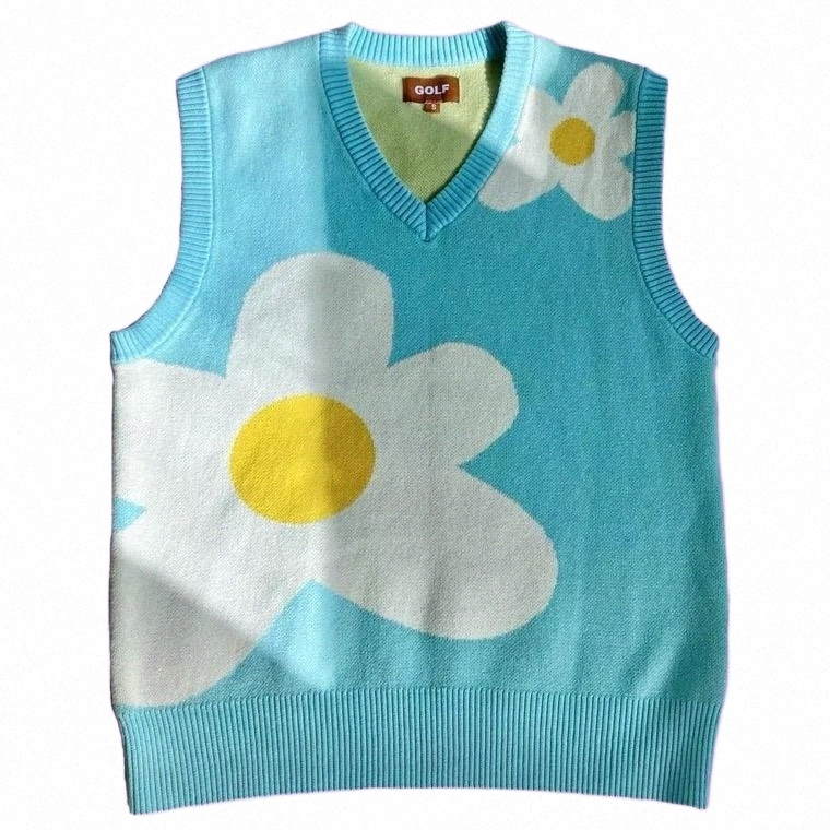 Men's Vests men's Vests GOLF WANG Le Fleur Light Blue Flower Vest Pure Color Loose Wild Simple Jacket Men And Women INS Trend Casual Co-image-797905101
