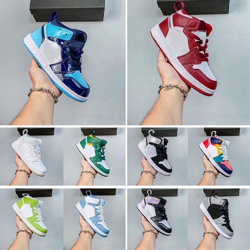 

US Size 9c-3y EUR 26-35 Kids Basketball Shoes J I 1s UNC All Star Patent Lucky Green University Blue Yellow Cement Red Infants Big Boy Obsidian Sneaker, Color1