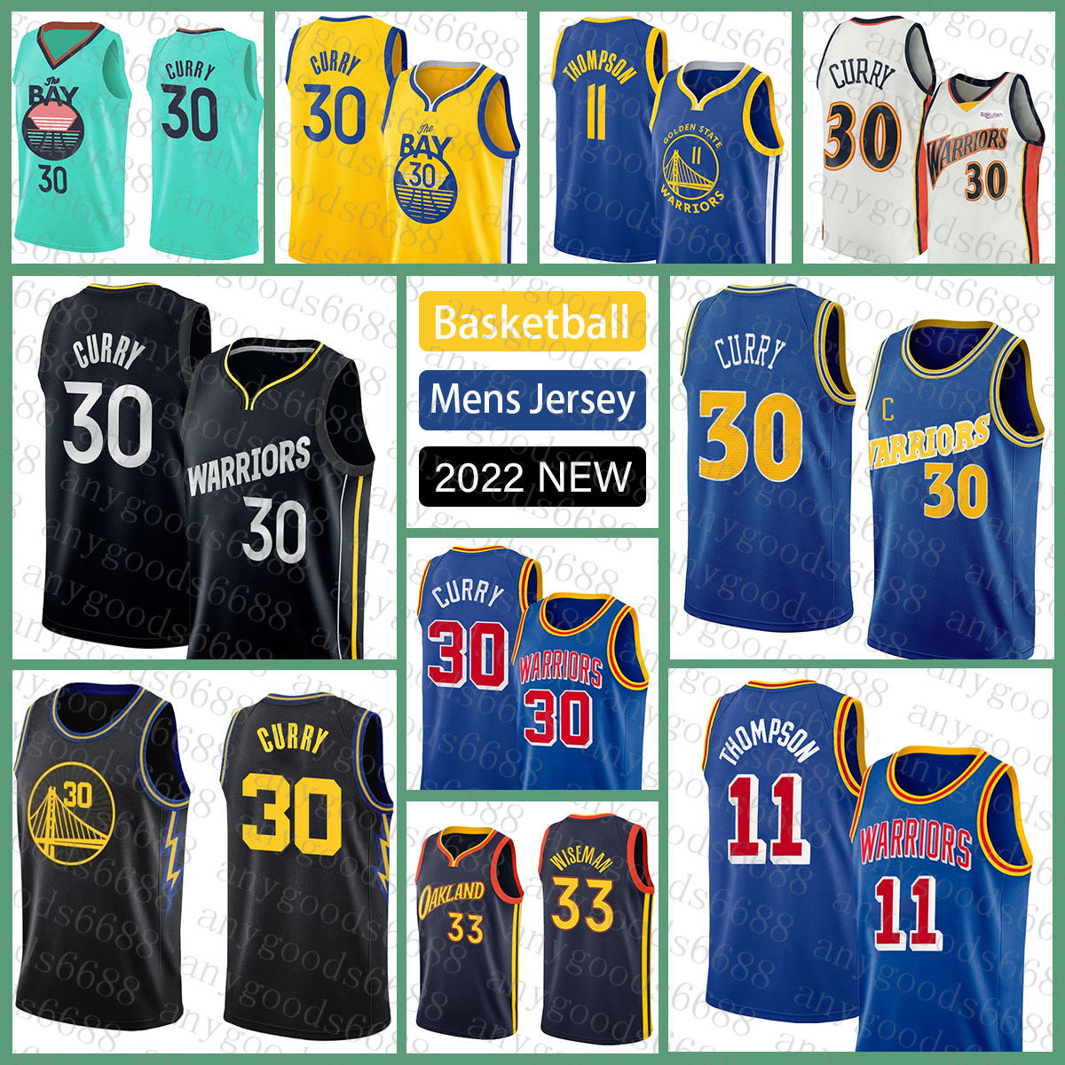 

Stephen Curry Basketball Jersey Golden''State''Warriors''Men 30 33 11 Blue James Wiseman Klay Thompson 567